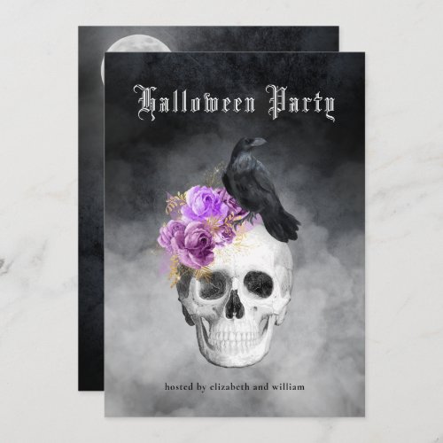 Gothic Skull Roses Halloween Party Invitation