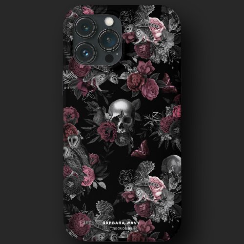 Gothic Skull Roses Owl Dark Purple Pink Elegant iPhone 13 Pro Max Case