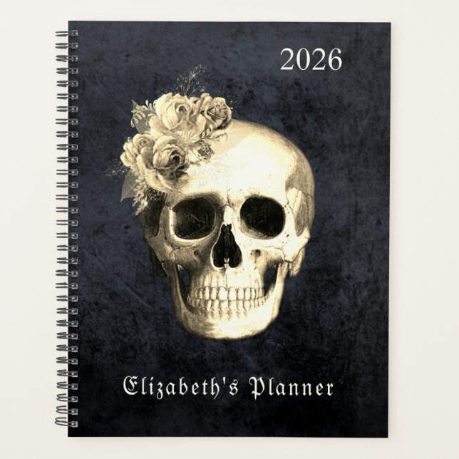  Gothic Skull Roses Personalized 2026 Planner (Front)