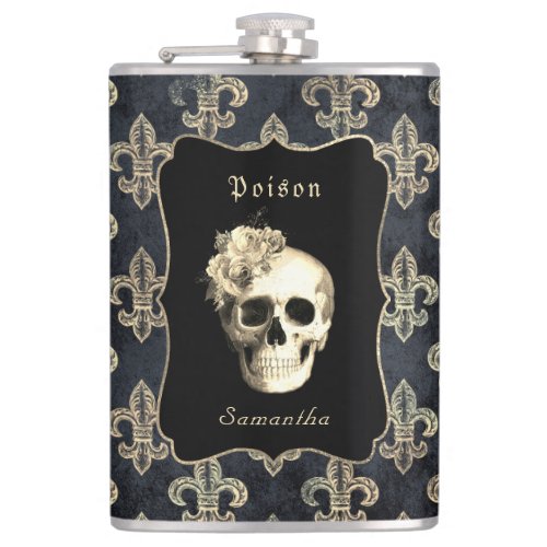  Gothic Skull Roses Personalized  Flask