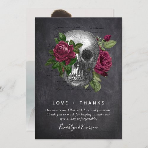 Gothic Skull Roses Photo  Wedding Thank You Card