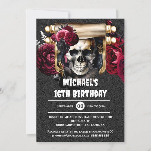 Gothic skull roses pirate kids adults leather DIY Invitation