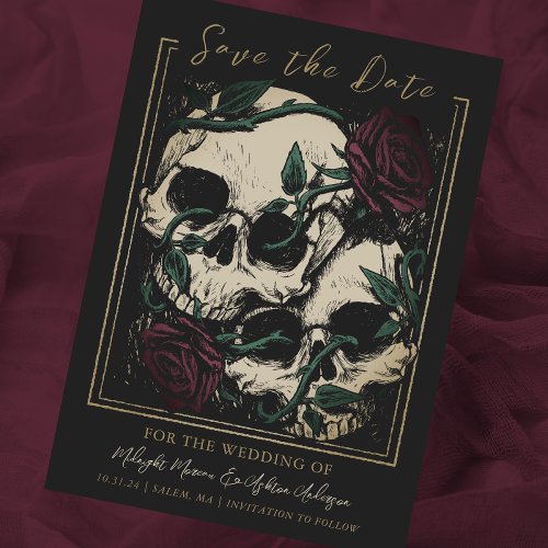 Gothic Skull Roses   Save The Date