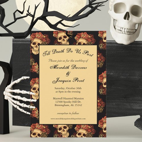 Gothic Skull Roses Till Death Halloween Wedding Invitation