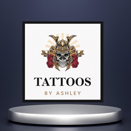 Gothic Skull  Samurai Helmet Modern Tattoo Artist Square Business Card