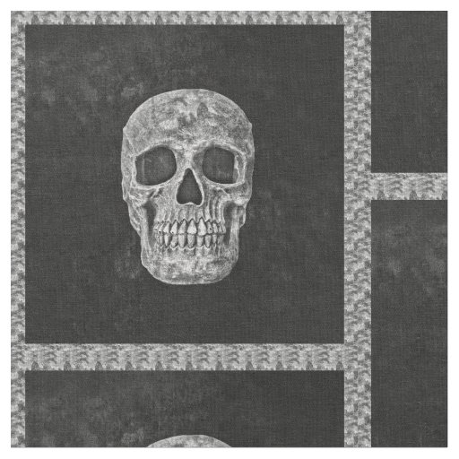 Gothic Skull Scary Black And White Grunge Fabric