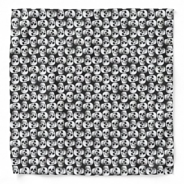 Gothic Skull Scary Black And White Pattern Design Bandana (Front)