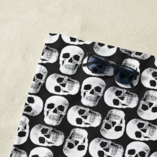 Gothic Skull Scary Black And White Pattern Design Beach Towel