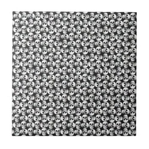 Gothic Skull Scary Black And White Pattern Design Ceramic Tile