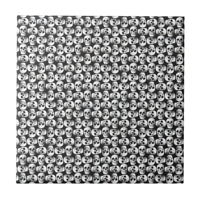 Gothic Skull Scary Black And White Pattern Design Ceramic Tile (Front)
