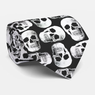 Gothic Skull Scary Black And White Pattern Design Neck Tie