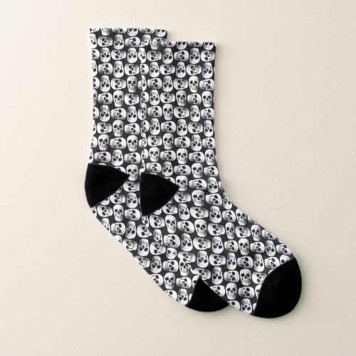 Gothic Skull Scary Black And White Pattern Design Socks