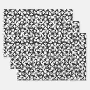 Gothic Skull Scary Black And White Pattern Design Wrapping Paper Sheets