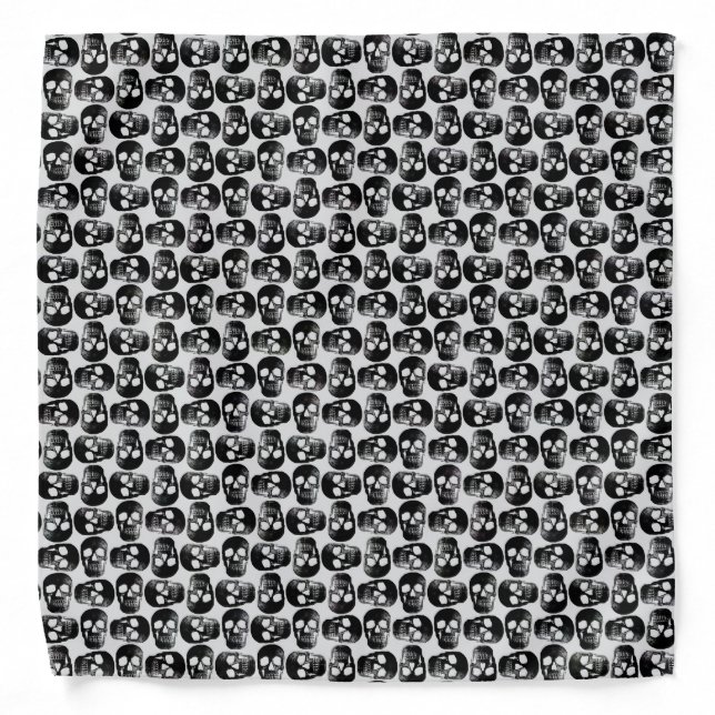 Gothic Skull Scary Black Negative Pattern Design Bandana (Front)