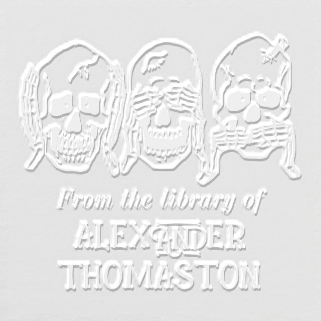 Gothic Skull See Hear Speak No Evil Library Book Embosser (Design)