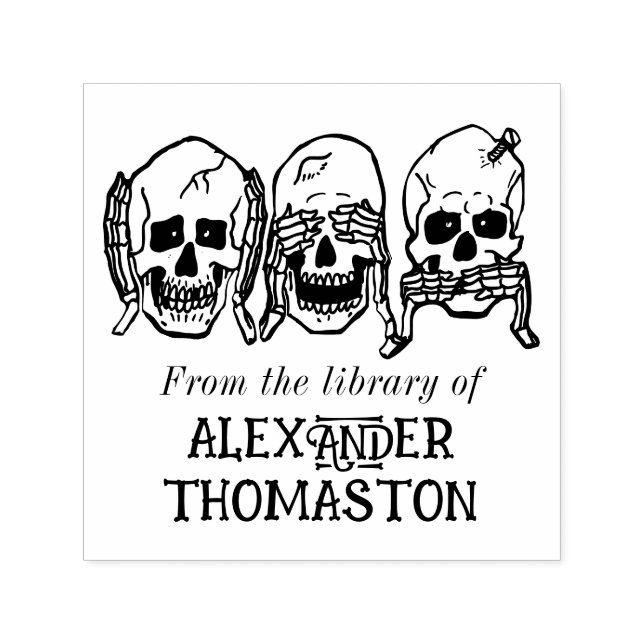 Gothic Skull See Hear Speak No Evil Library Book Self-inking Stamp (Design)