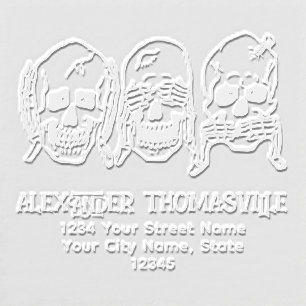 Gothic Skull See Hear Speak No Evil Name Address Embosser