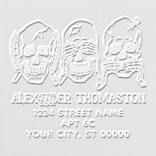 Gothic Skull See Hear Speak No Evil Name Address Embosser