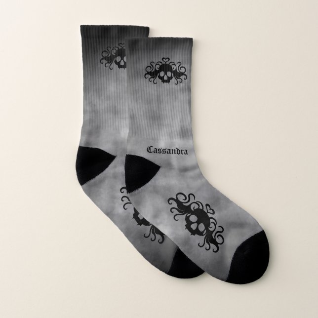 Gothic skull smoky gray large socks (Pair)