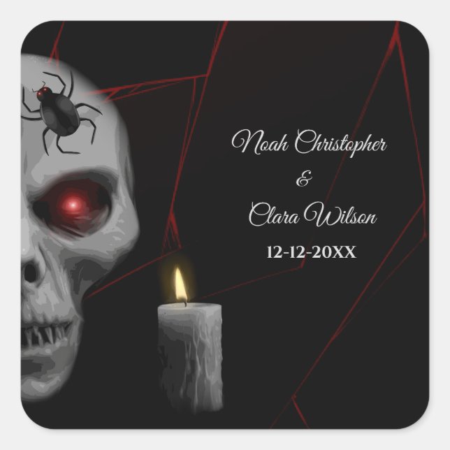 Gothic Skull Spider Candle - Dark Moody Halloween  Square Sticker (Front)