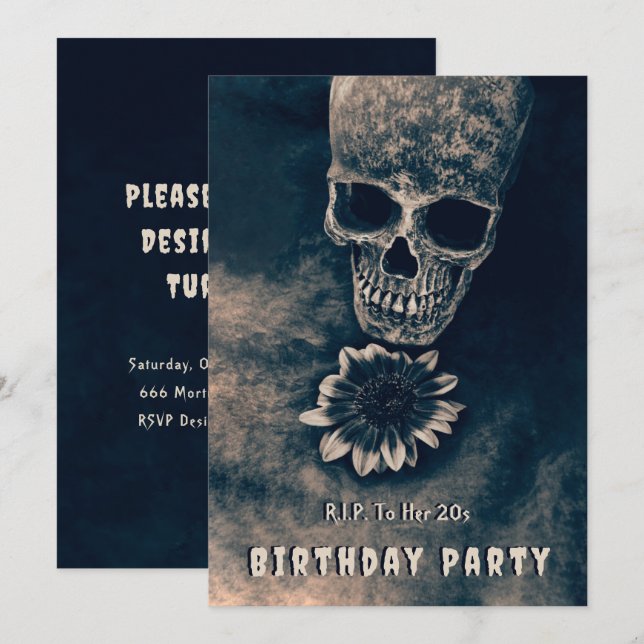 Gothic Skull Sunflower RIP To her 20s Invitation (Front/Back)