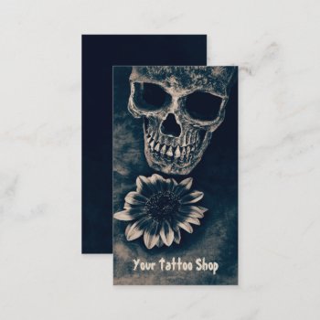 Gothic Skull Sunflower Vintage Antique Business Card by MargSeregelyiPhoto at Zazzle
