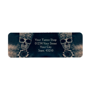 Gothic Skull Sunflower Vintage Antique Style Label
