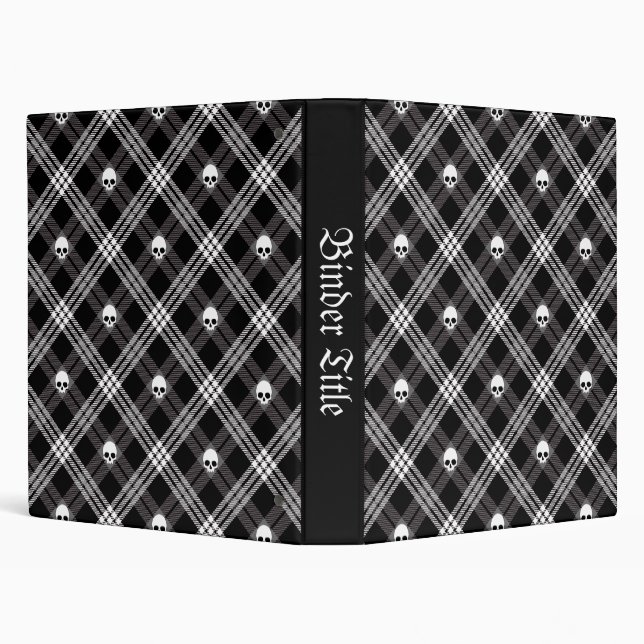 Gothic Skull Tartan Plaid 3 Ring Binder (Background)