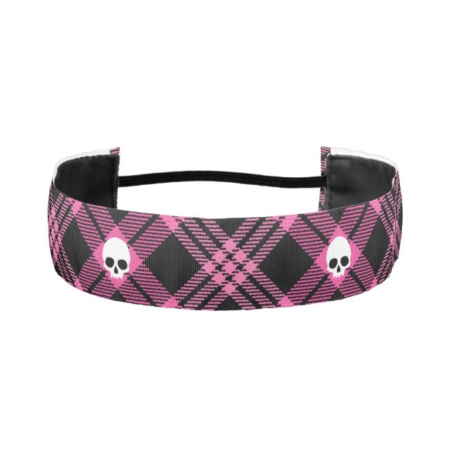Gothic Skull Tartan Plaid Athletic Headband (Front)