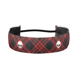 Gothic Skull Tartan Plaid Athletic Headband