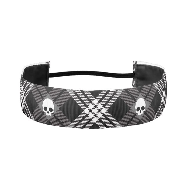 Gothic Skull Tartan Plaid Athletic Headband (Front)