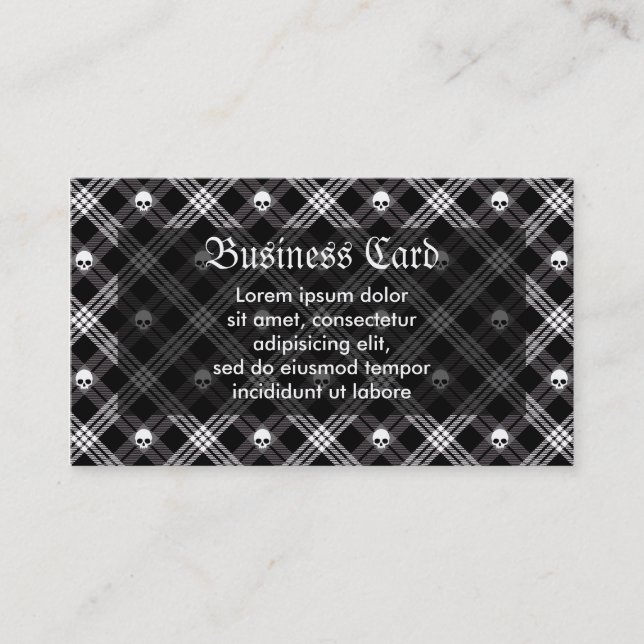 Gothic Skull Tartan Plaid Business Card (Front)