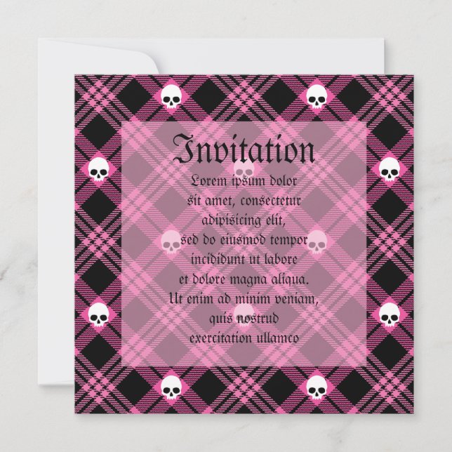 Gothic Skull Tartan Plaid Invitation (Front)