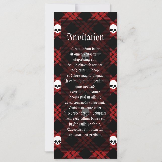 Gothic Skull Tartan Plaid Invitation (Front)