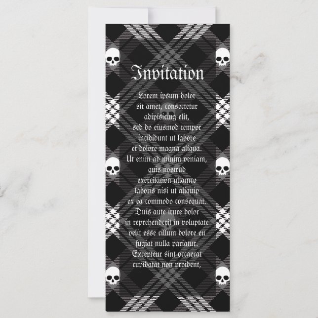 Gothic Skull Tartan Plaid Invitation (Front)