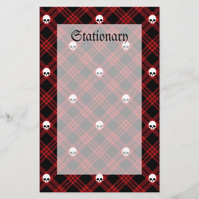 Gothic Skull Tartan Plaid Stationery (Front)