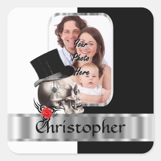 Gothic skull tattoo square sticker (Front)