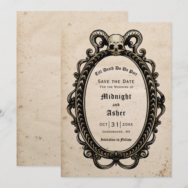Gothic Skull Till Death Do Us Part Antique Save The Date (Front/Back)