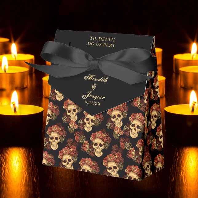 Gothic Skull Till Death Do Us Part Black Wedding Favor Boxes (Creator Uploaded)