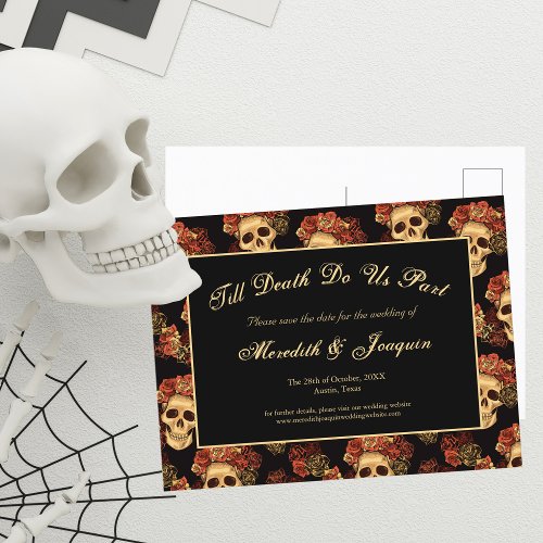 Gothic Skull Till Death Do Us Part Save the Date Announcement Postcard