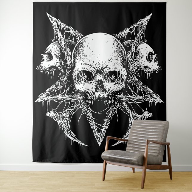 Gothic Skull Trio Tapestry (In Situ)