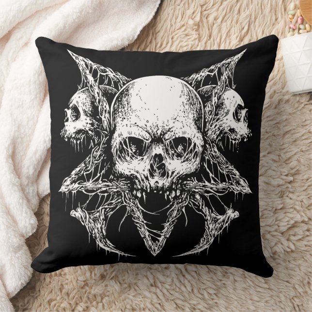 Gothic Skull Trio Throw Pillow (Blanket)