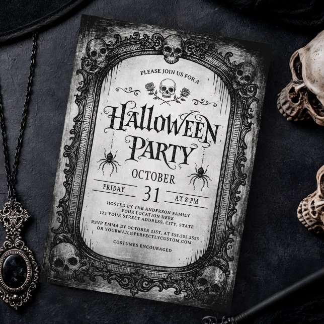 Gothic Skull Victorian Mirror Halloween Party Invitation (Gothic Skull Victorian Mirror Halloween Party Invitation)