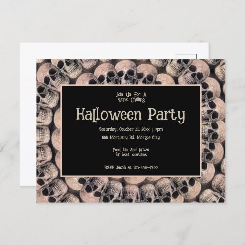 Gothic Skull Vintage Abstract Halloween Party Invitation Postcard
