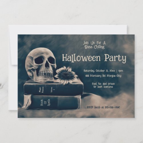 Gothic Skull Vintage Books Macabre Halloween Party Invitation