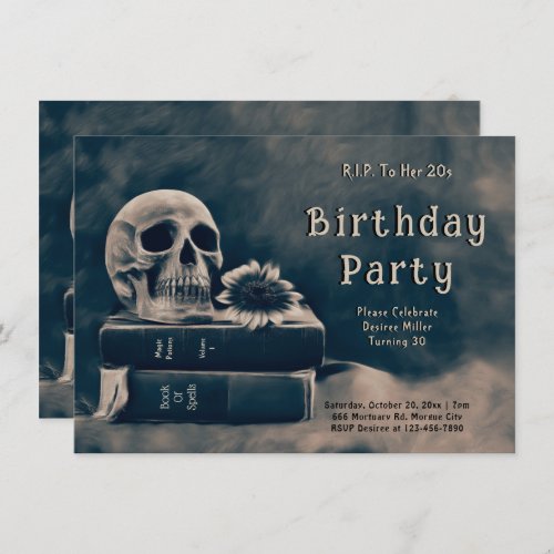 Gothic Skull Vintage Books Macabre RIP To Her 20s Invitation