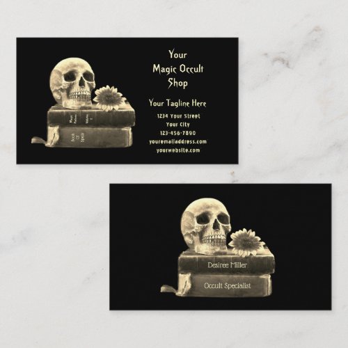 Gothic Skull Vintage Books Sunflower Sepia Black Business Card