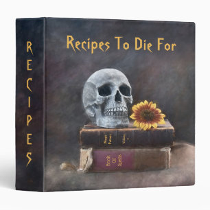Gothic Skull Vintage Books Yellow Sunflower Recipe 3 Ring Binder