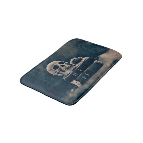 Gothic Skull Vintage Old Books Cyanotype Macabre Bath Mat