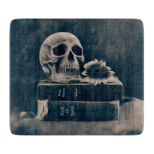 Gothic Skull Vintage Old Books Cyanotype Macabre Cutting Board